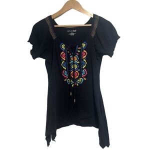 RXB Black Top with Colorful Embroidery